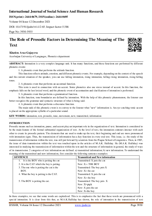 (PDF) The Role of Prosodic Factors in Determining The Meaning of The Text