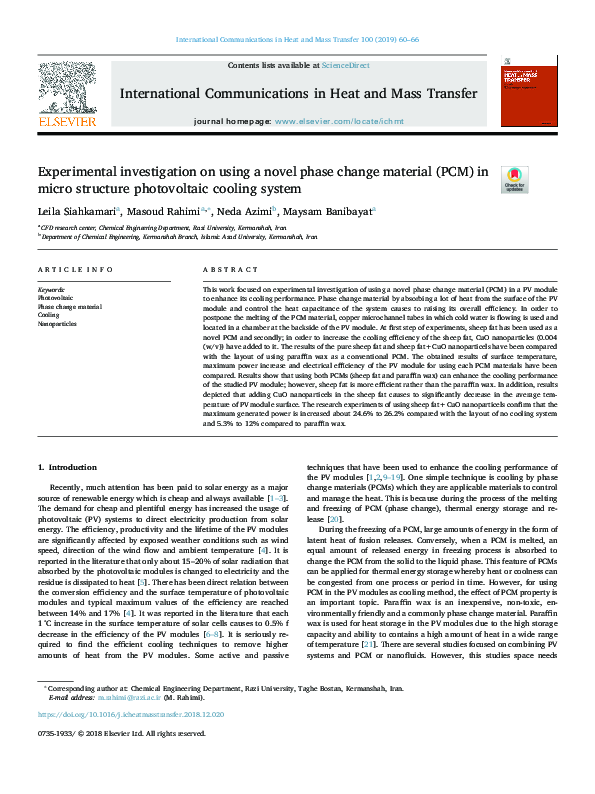 (PDF) Experimental investigation on using a novel phase change material ...