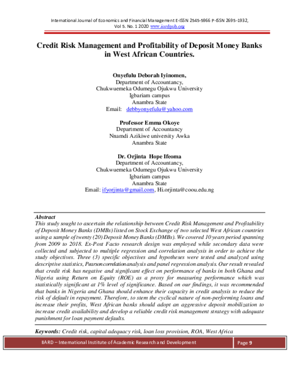 (PDF) Credit Risk Management and Profitability of Deposit Money Banks ...