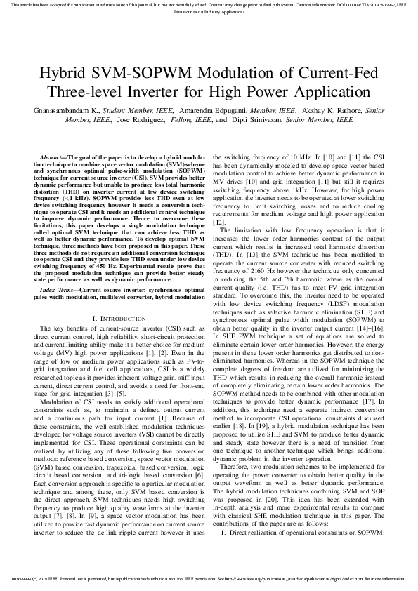 (PDF) Hybrid SVM-SOPWM Modulation of Current-Fed Three-level Inverter ...