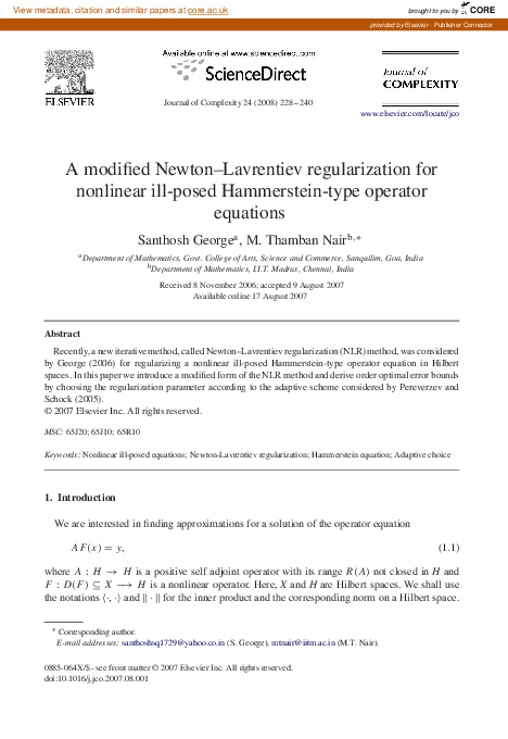 (PDF) A modified Newton–Lavrentiev regularization for nonlinear ill ...