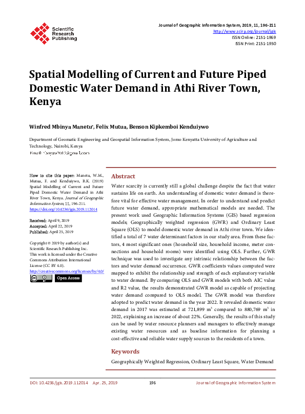 (PDF) Spatial Modelling of Current and Future Piped Domestic Water ...