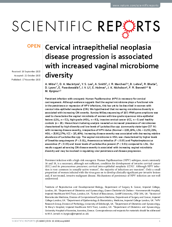 (PDF) Cervical intraepithelial neoplasia disease progression is ...