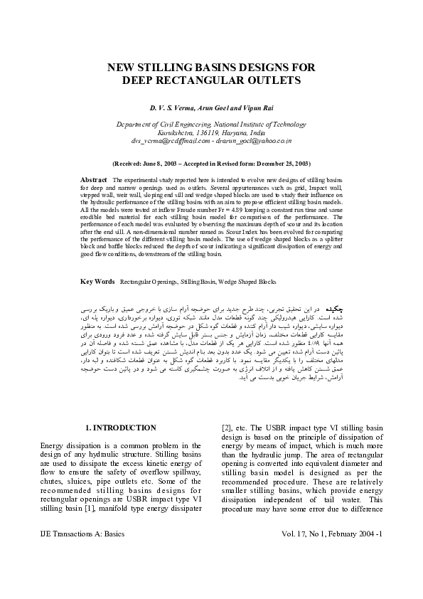 (PDF) New Stilling Basins Designs for Deep Rectangular Outlets