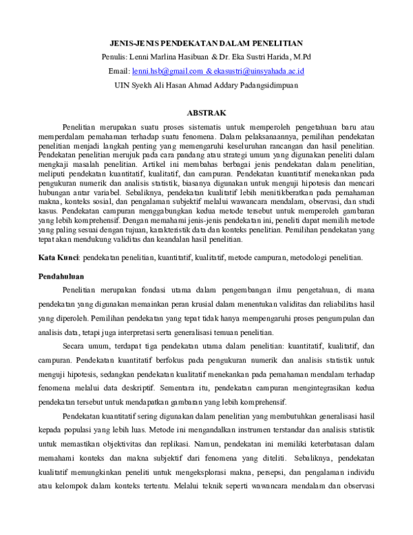 (PDF) JENIS-JENIS PENDEKATAN DALAM PENELITIAN