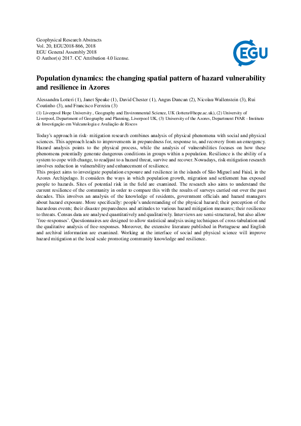 (PDF) Population dynamics: the changing spatial pattern of hazard ...