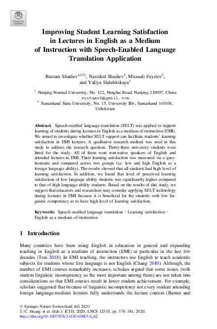 (PDF) Improving Student Learning Satisfaction in Lectures in English as ...