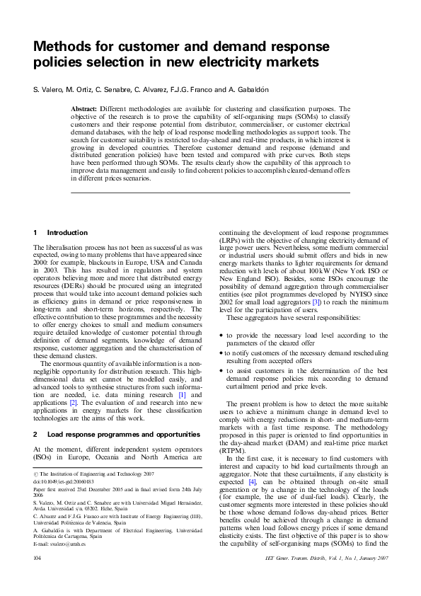 (PDF) Methods for customer and demand response policies selection in ...