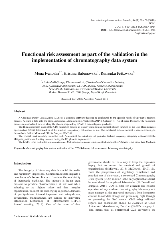 (PDF) Functional risk assessment as part of the validation in the ...