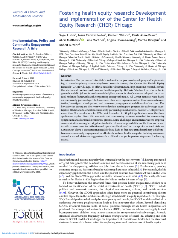 (PDF) Fostering health equity research: Development and implementation ...