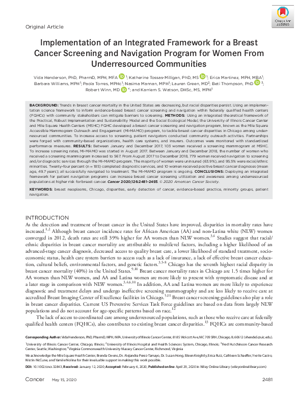 (PDF) Implementation of an integrated framework for a breast cancer ...