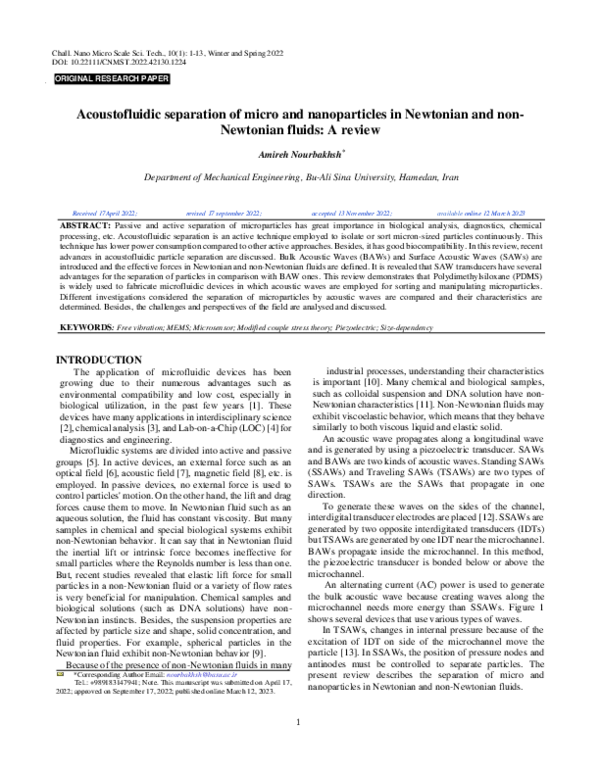 (PDF) Acoustofluidic separation of micro and nanoparticles in Newtonian ...