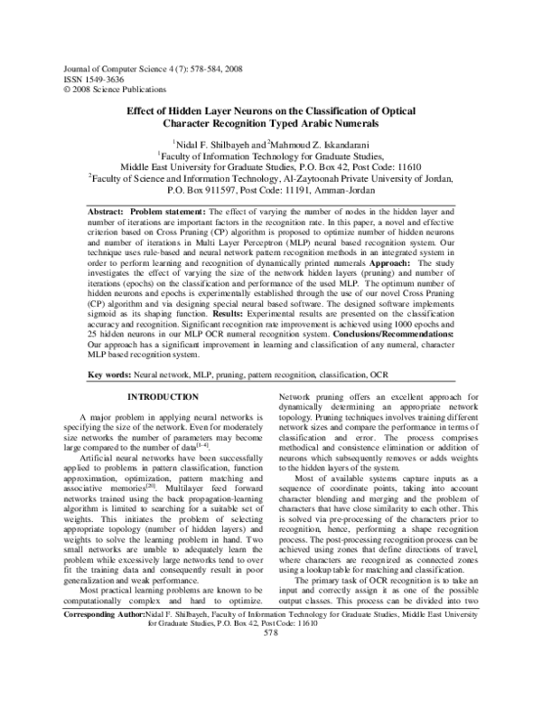 (PDF) Effect of Hidden Layer Neurons on the Classification of Optical ...