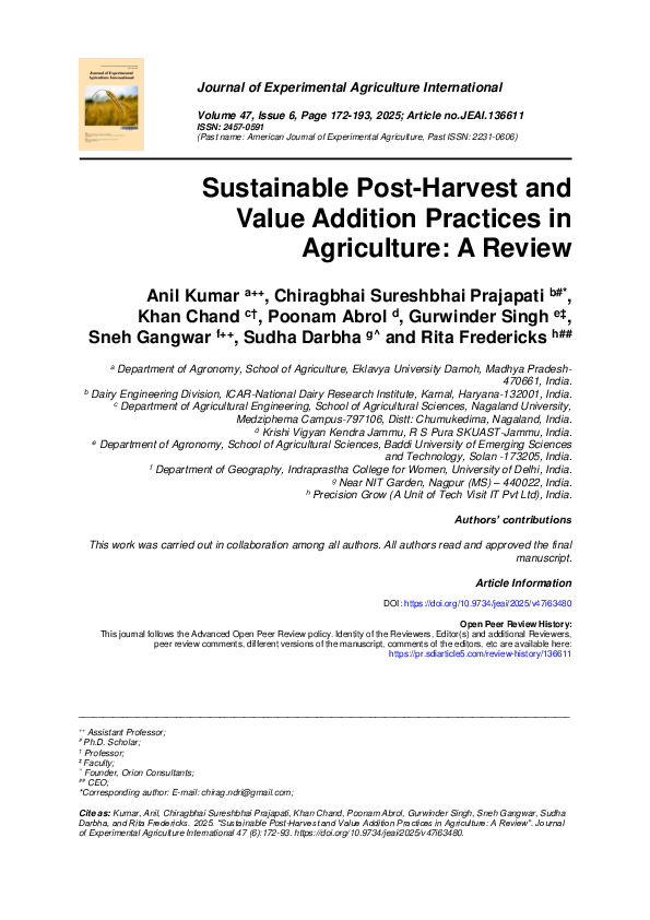 (PDF) Sustainable Post-Harvest and Value Addition Practices in ...