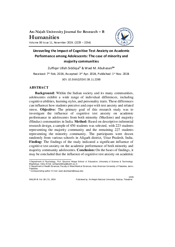 (PDF) Unraveling the Impact of Cognitive Test Anxiety on Academic ...