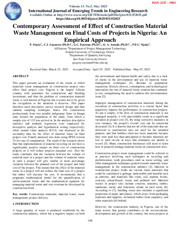 (PDF) Contemporary Assessment of Effect of Construction Material Waste ...