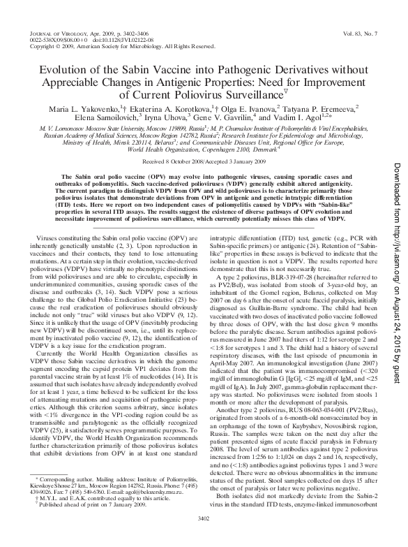 (PDF) Evolution of the Sabin Vaccine into Pathogenic Derivatives ...