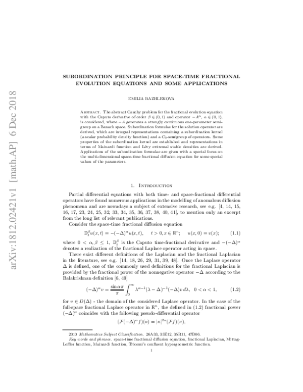 (PDF) Subordination principle for space-time fractional evolution ...