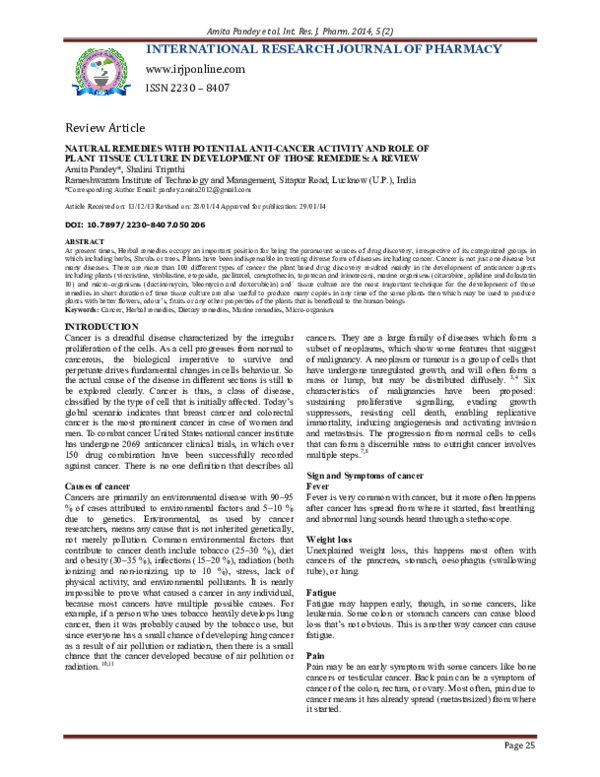 (PDF) Natural Remedies with Potential Anti-Cancer Activity and Role of ...