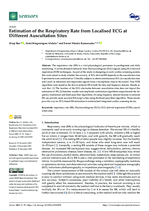 (PDF) Estimation of the Respiratory Rate from Localised ECG at ...