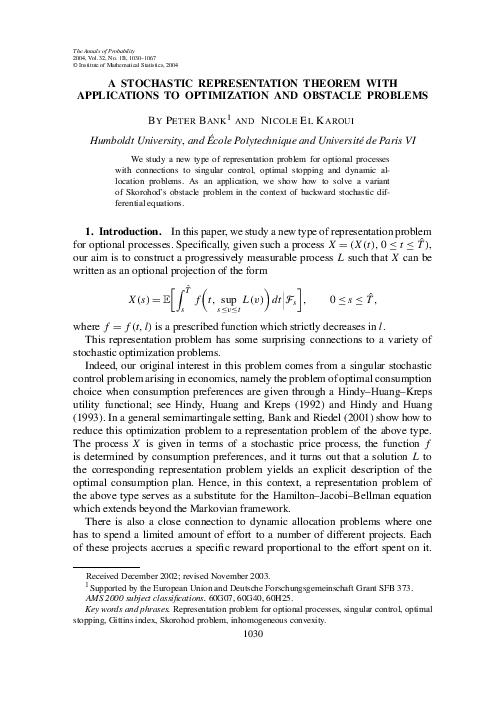 (PDF) A stochastic representation theorem with applications to ...
