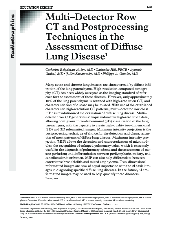 (PDF) Multi–Detector Row CT and Postprocessing Techniques in the ...