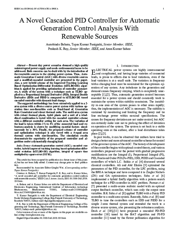 (PDF) A novel cascaded PID controller for automatic generation control ...