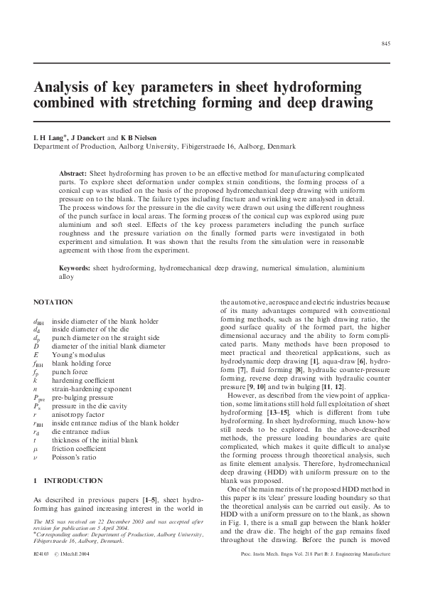 (PDF) Analysis of key parameters in sheet hydroforming combined with ...