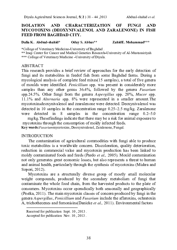 (PDF) Isolation and Characterization of Fungi and Mycotoxins ...