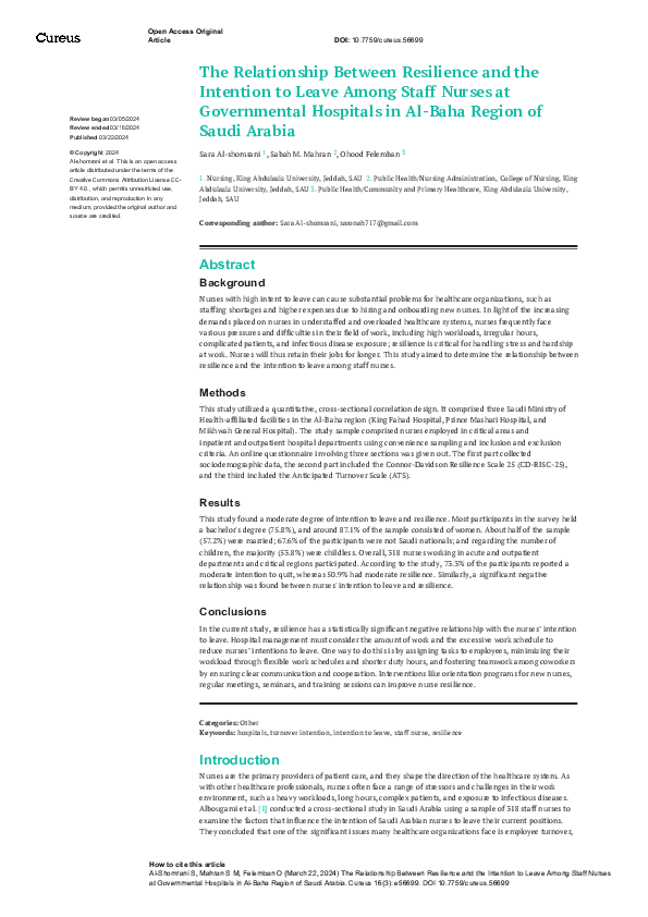 (PDF) The Relationship Between Resilience and the Intention to Leave ...