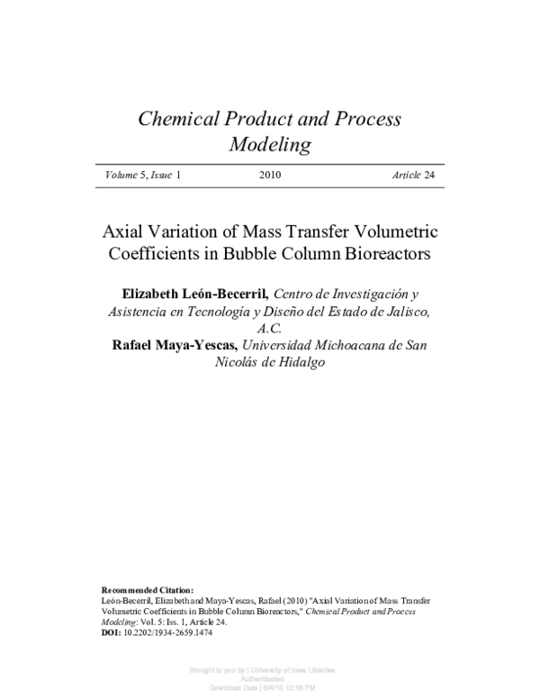 (PDF) Axial Variation of Mass Transfer Volumetric Coefficients in ...
