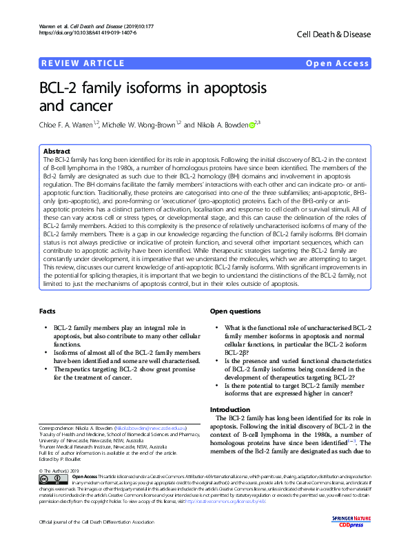 (PDF) BCL-2 family isoforms in apoptosis and cancer