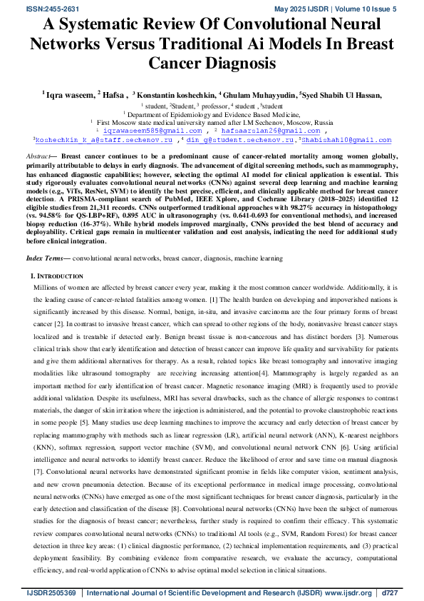 (PDF) A Systematic Review Of Convolutional Neural Networks Versus ...