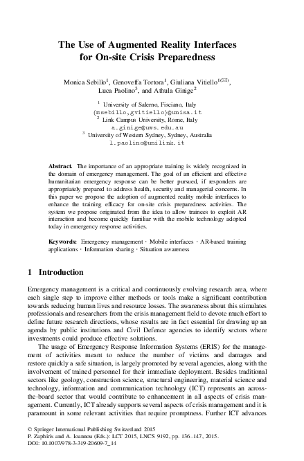 (PDF) The Use of Augmented Reality Interfaces for On-site Crisis ...