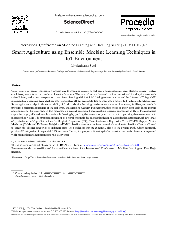 (PDF) Smart Agriculture using Ensemble Machine Learning Techniques in ...