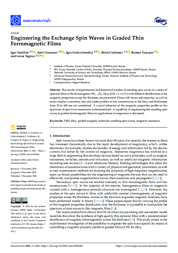 (PDF) Engineering the Exchange Spin Waves in Graded Thin Ferromagnetic ...