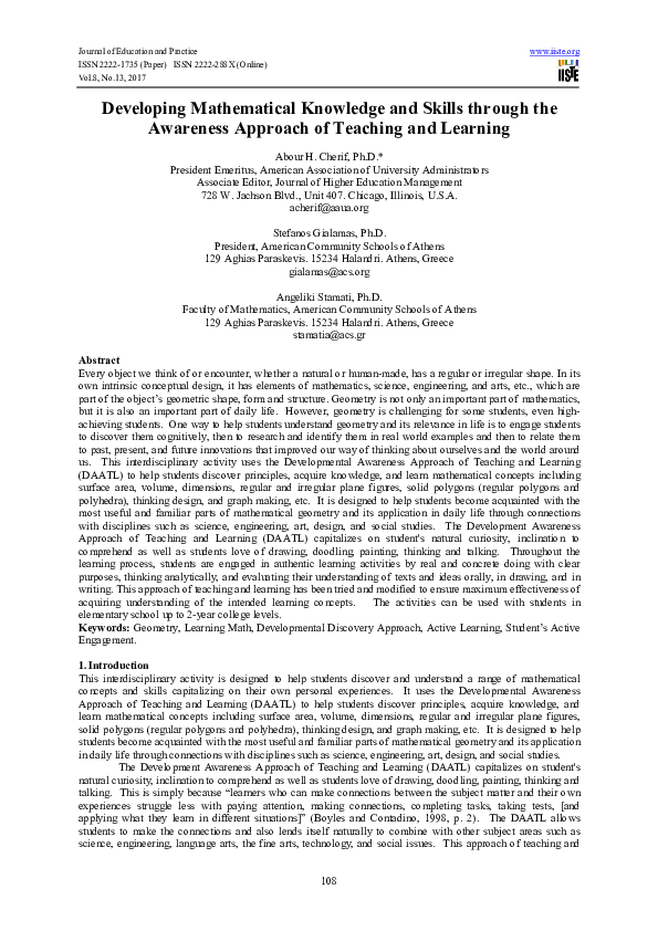 (PDF) Developing Mathematical Knowledge and Skills through the ...