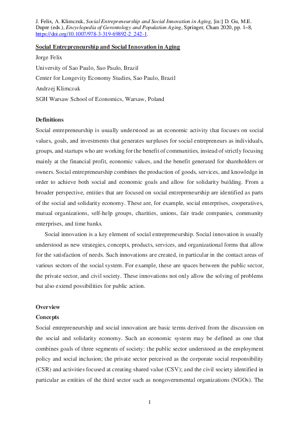 (PDF) Social Entrepreneurship and Social Innovation in Aging