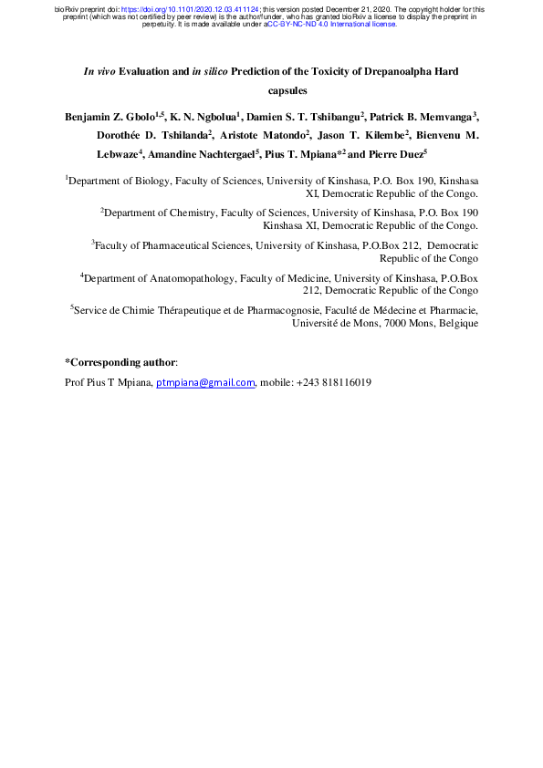 (PDF) In vivo Evaluation and in silico Prediction of the Toxicity of ...