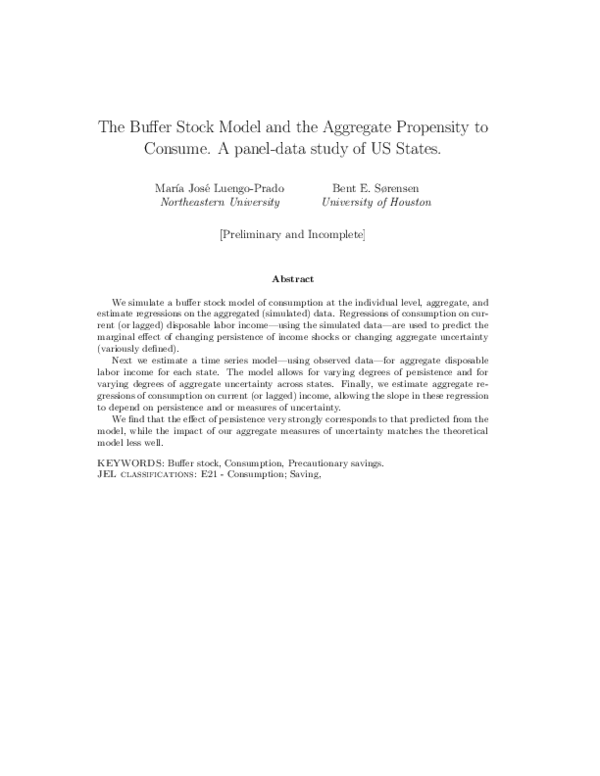 (PDF) The Buffer-stock Model and the Aggregate Propensity to Consume: A ...
