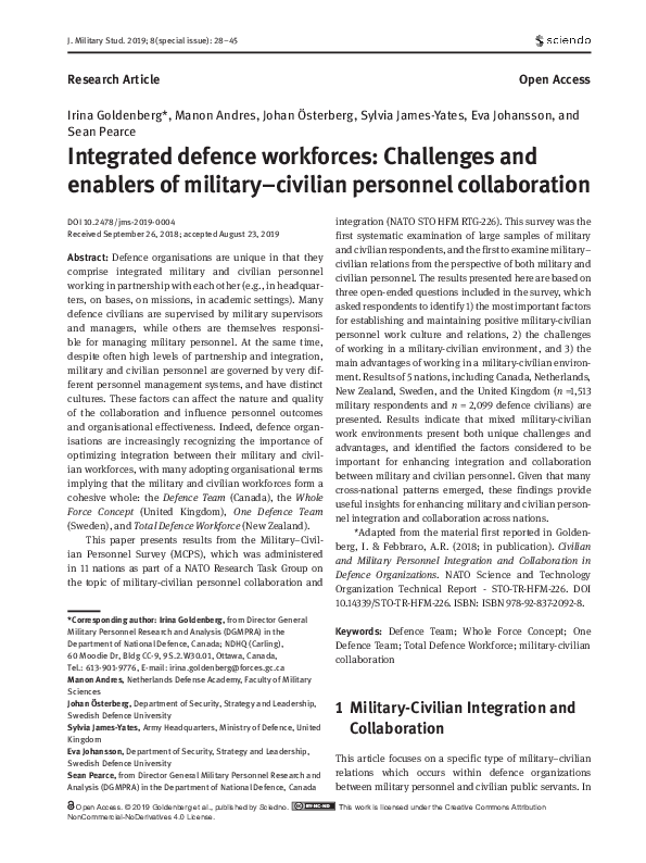 (PDF) Integrated defence workforces: Challenges and enablers of ...