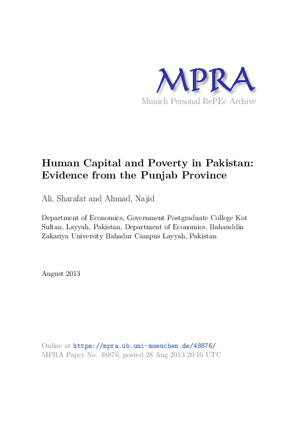 (PDF) Human Capital and Poverty in Pakistan: Evidence from the Punjab ...