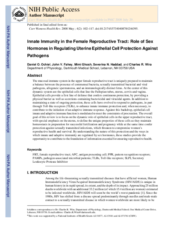 (PDF) Innate Immunity in the Female Reproductive Tract: Role of Sex ...