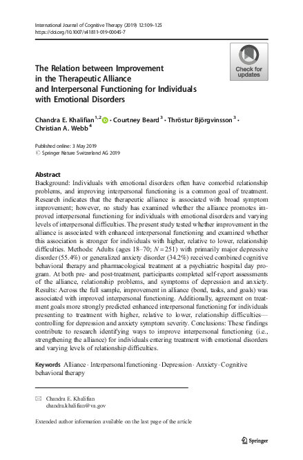 (PDF) The Relation between Improvement in the Therapeutic Alliance and ...