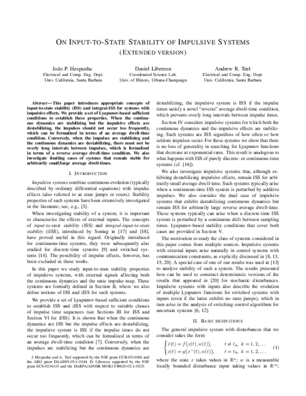 (PDF) On Input-to-State Stability of Impulsive Systems