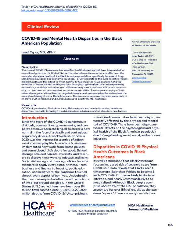 (PDF) COVID-19 and Mental Health Disparities in the Black American ...