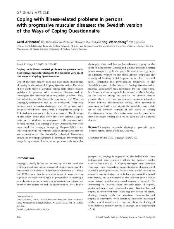 (PDF) Coping with illness‐related problems in persons with progressive ...