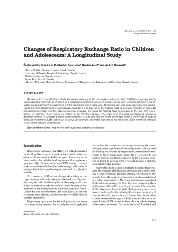 (PDF) Changes of Respiratory Exchange Ratio in Children and Adolescents ...