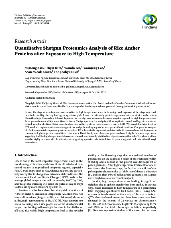 (PDF) Quantitative Shotgun Proteomics Analysis of Rice Anther Proteins ...