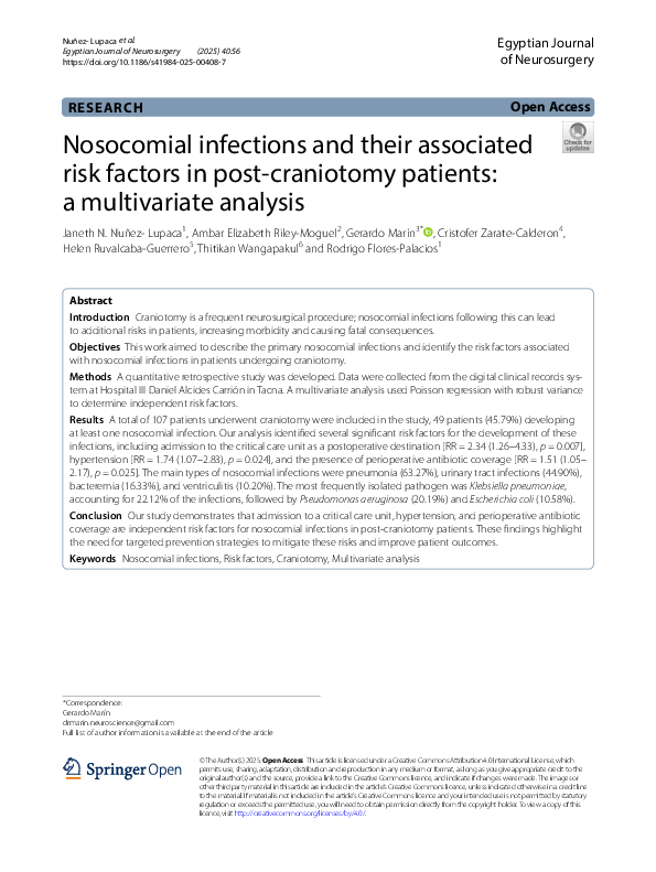 (PDF) Nosocomial infections and their associated risk factors in post ...